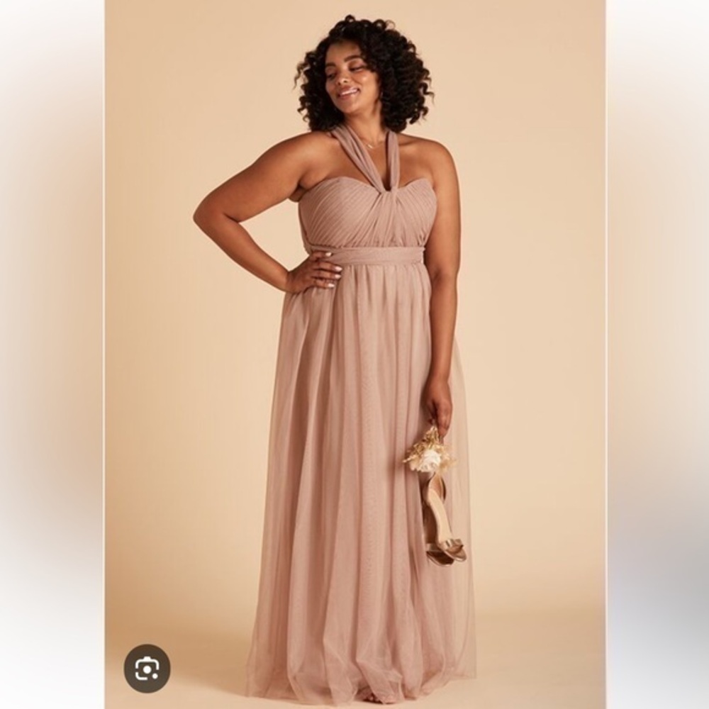 NWT ❤️ Birdy Grey Long Convertible Tulle Prom Dress in Sandy Taupe, Curve 1X